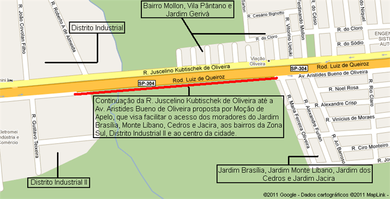 Em anexo à moção, Danilo apresenta mapa de rua que deve ser prolongada